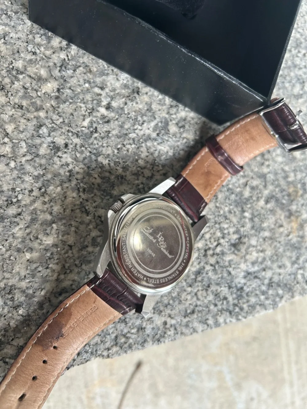 Lucien Piccard Silver Dial Watch with Burgundy Leather Strap